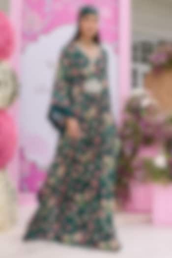 Emerald Green Georgette Printed Kaftan by Seema Thukral at Pernia's Pop Up Shop