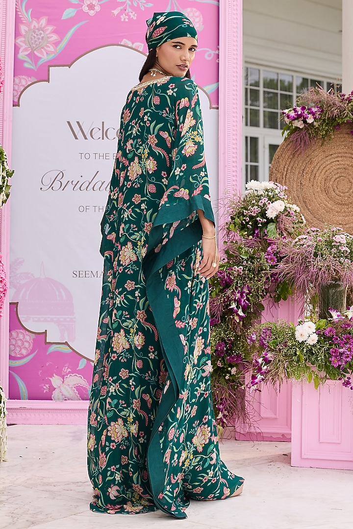 Emerald Green Georgette Printed Kaftan by Seema Thukral at Pernia's Pop Up Shop