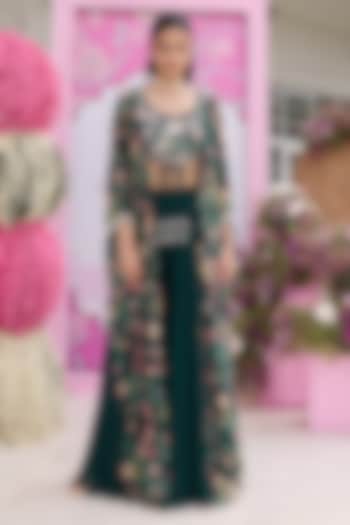 Emerald Green Georgette Wedding Sharara Set by Seema Thukral at Pernia's Pop Up Shop