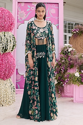 Emerald Green Georgette Sharara Set by Seema Thukral