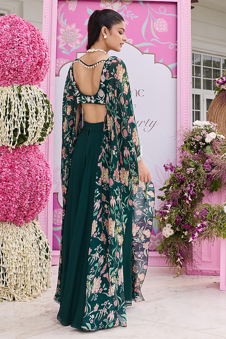 Emerald Green Georgette Wedding Sharara Set by Seema Thukral at Pernia's Pop Up Shop