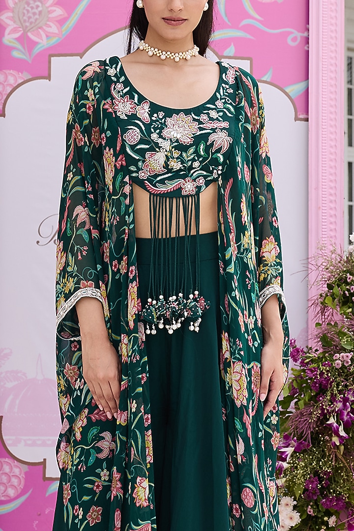 Emerald Green Georgette Wedding Sharara Set by Seema Thukral at Pernia's Pop Up Shop