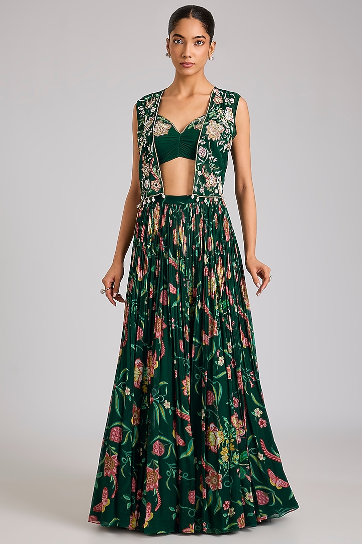 Multi-Colored Organza Printed & Embellished Jacket Set by Seema Thukral at Pernia's Pop Up Shop