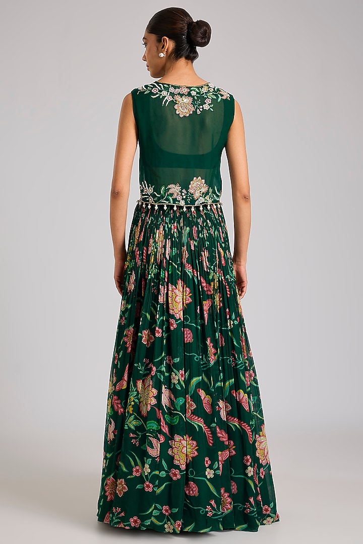 Multi-Colored Organza Printed & Embellished Jacket Set by Seema Thukral at Pernia's Pop Up Shop