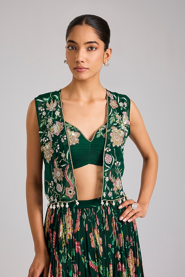 Multi-Colored Organza Printed & Embellished Jacket Set by Seema Thukral at Pernia's Pop Up Shop