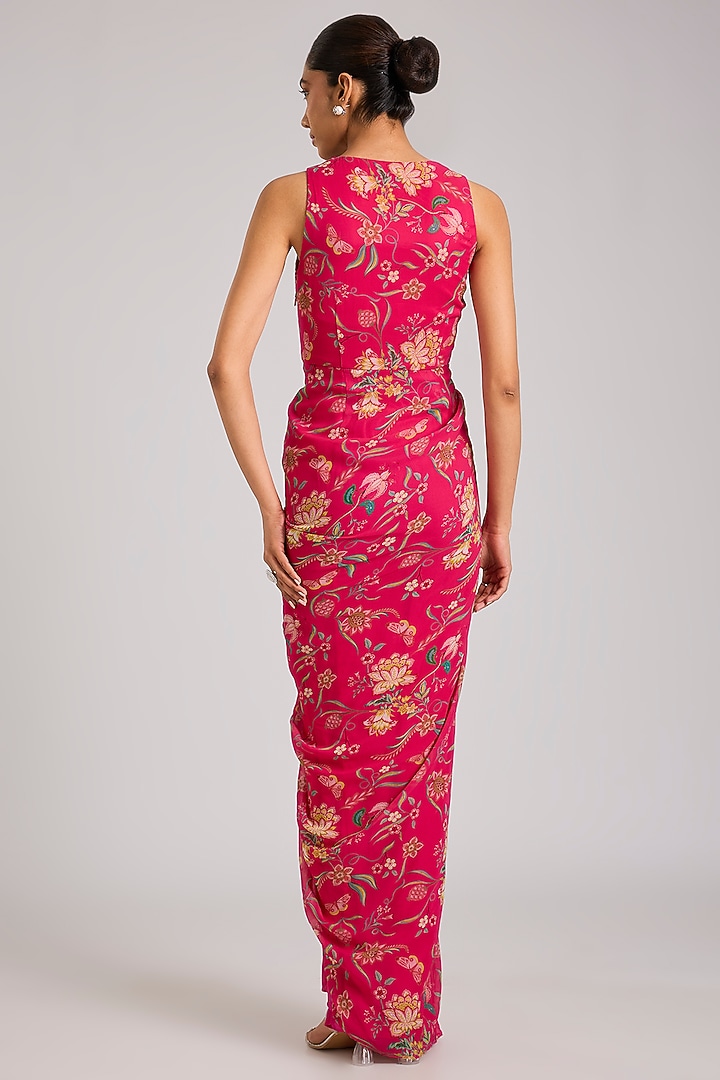 Multi-Colored Georgette Printed & Embellished Draped Cocktail Dress by Seema Thukral at Pernia's Pop Up Shop