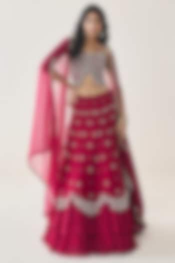 Berry Pink Georgette Embellished Wedding Lehenga Set by Seema Thukral at Pernia's Pop Up Shop