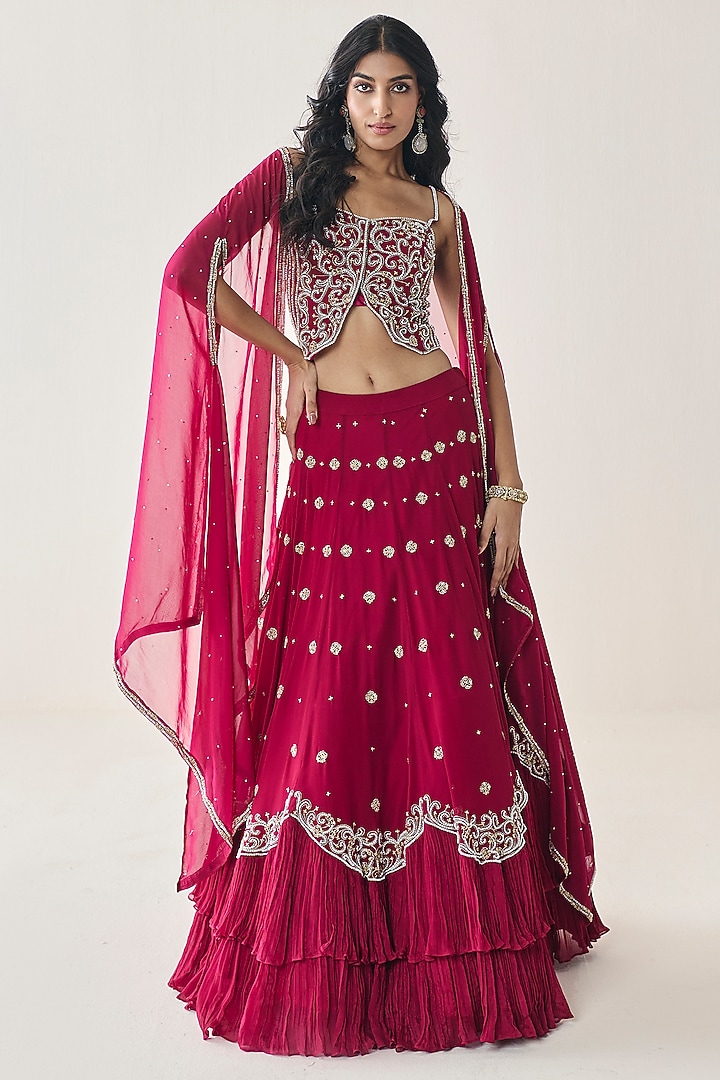 Berry Pink Georgette Embellished Wedding Lehenga Set by Seema Thukral at Pernia's Pop Up Shop