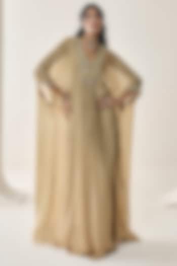 Gold Chiffon Aari Hand Embellished Kaftan by Seema Thukral at Pernia's Pop Up Shop