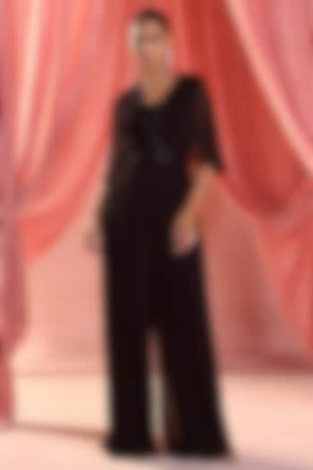 Black Georgette Sequins & Glass Beads Embroidered Draped Jumpsuit by Seema Thukral at Pernia's Pop Up Shop