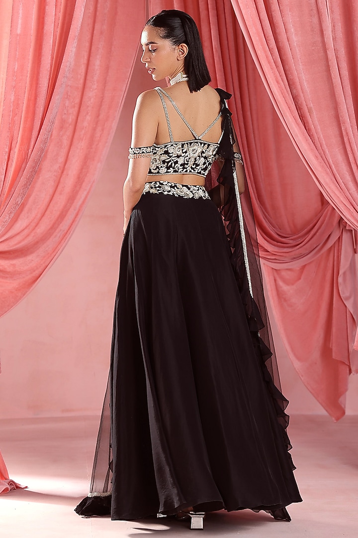 Black Habutai Silk Wedding Lehenga Set by Seema Thukral at Pernia's Pop Up Shop