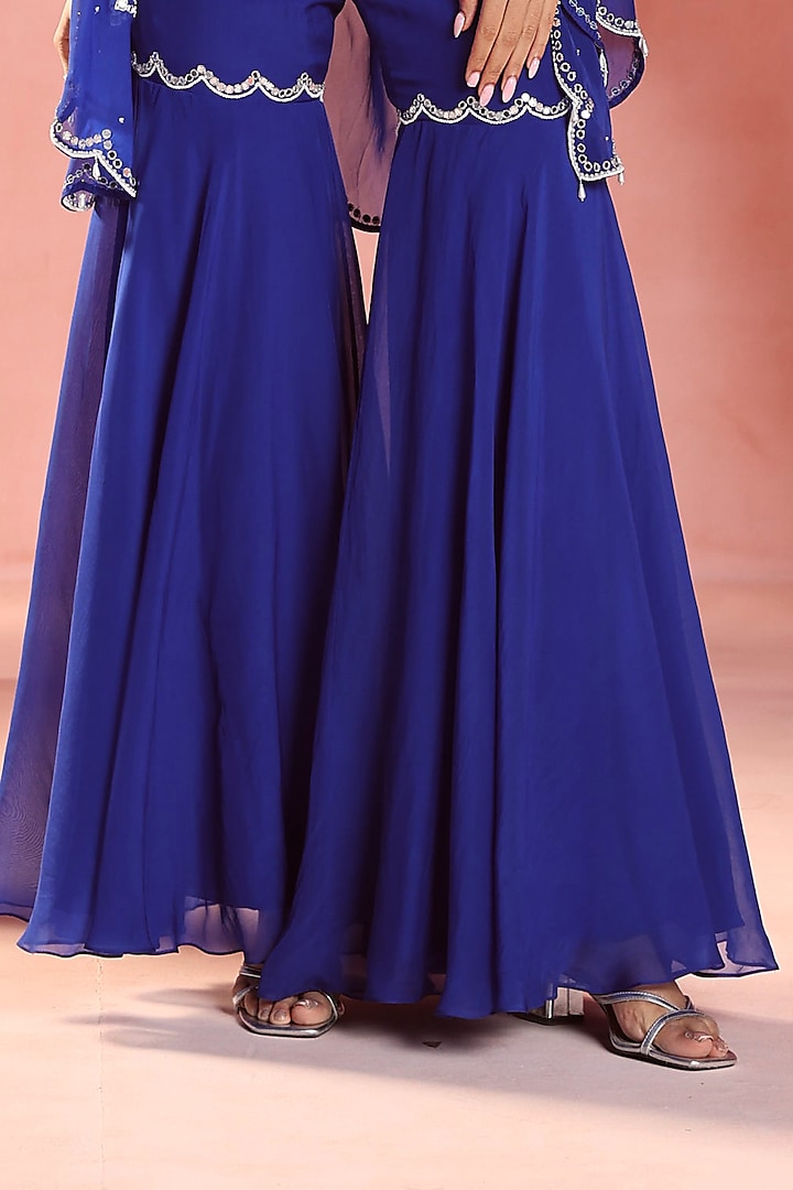 Electric Blue Organza Sequins & Pearl Embroidered Cape Set by Seema Thukral at Pernia's Pop Up Shop