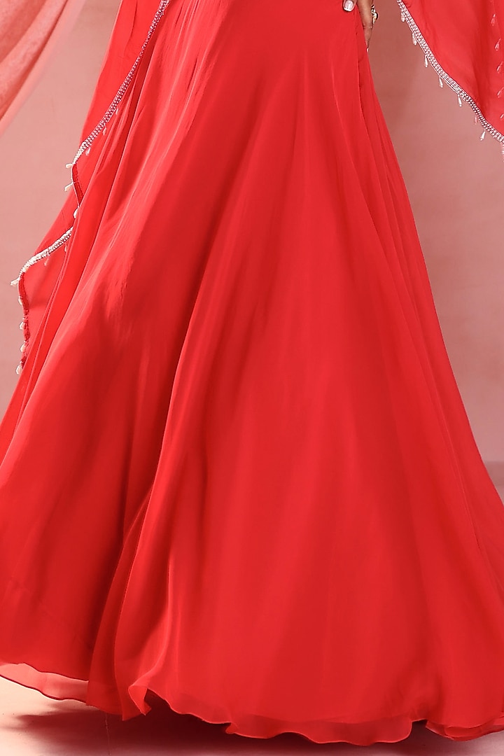 Red Organza Embellished Skirt Set by Seema Thukral at Pernia's Pop Up Shop