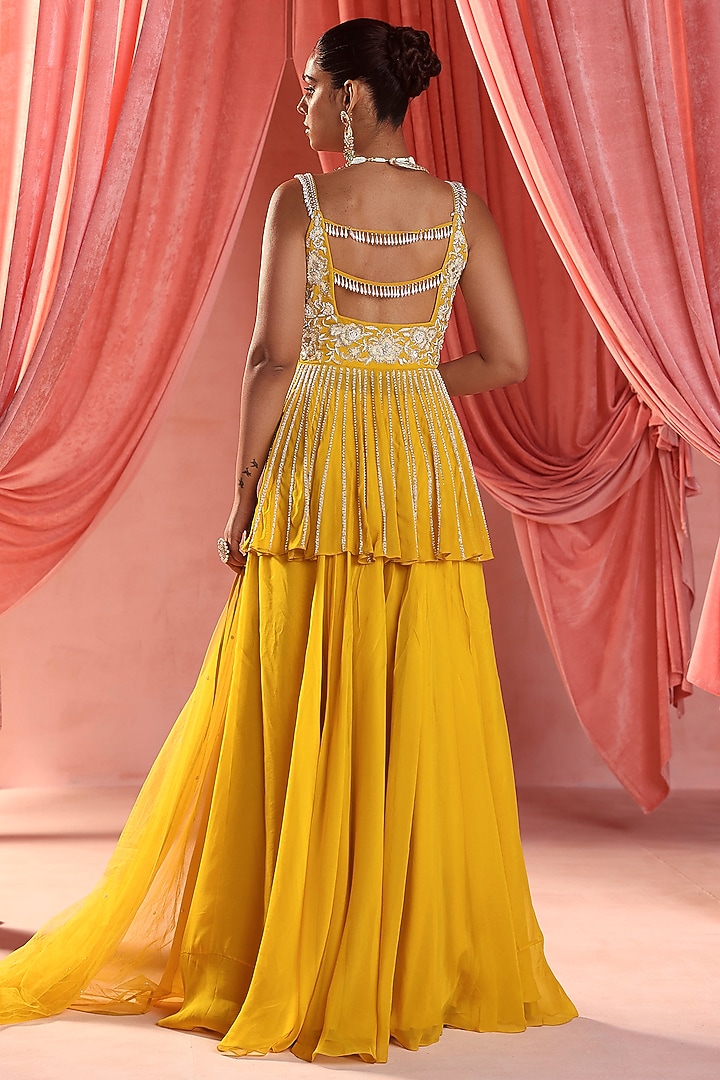 Mustard Organza Wedding Sharara Set by Seema Thukral at Pernia's Pop Up Shop