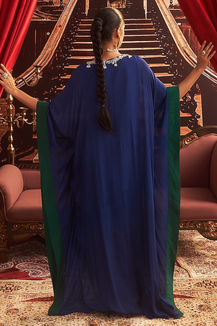 Electric Blue Chiffon Embellished Draped Kaftan by Seema Thukral at Pernia's Pop Up Shop