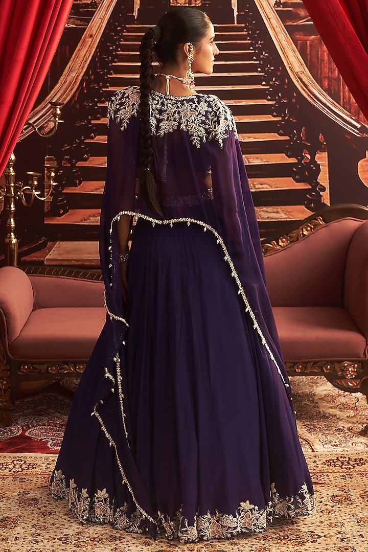 Purple Georgette Jacket Wedding Lehenga Set by Seema Thukral at Pernia's Pop Up Shop