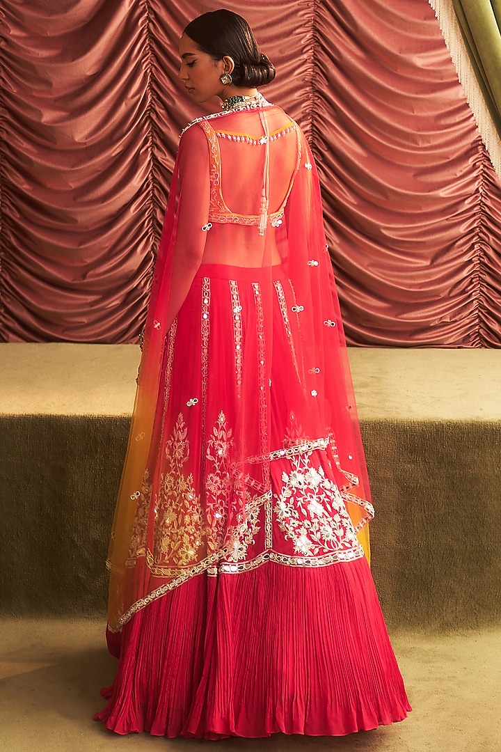 Rani Pink Georgette & Chiffon Hand Embroidered Wedding Lehenga Set by Seema Thukral at Pernia's Pop Up Shop