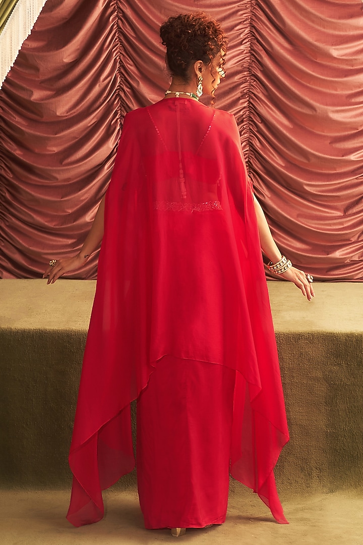 Rani Pink Habutai Silk Draped Skirt Set by Seema Thukral at Pernia's Pop Up Shop