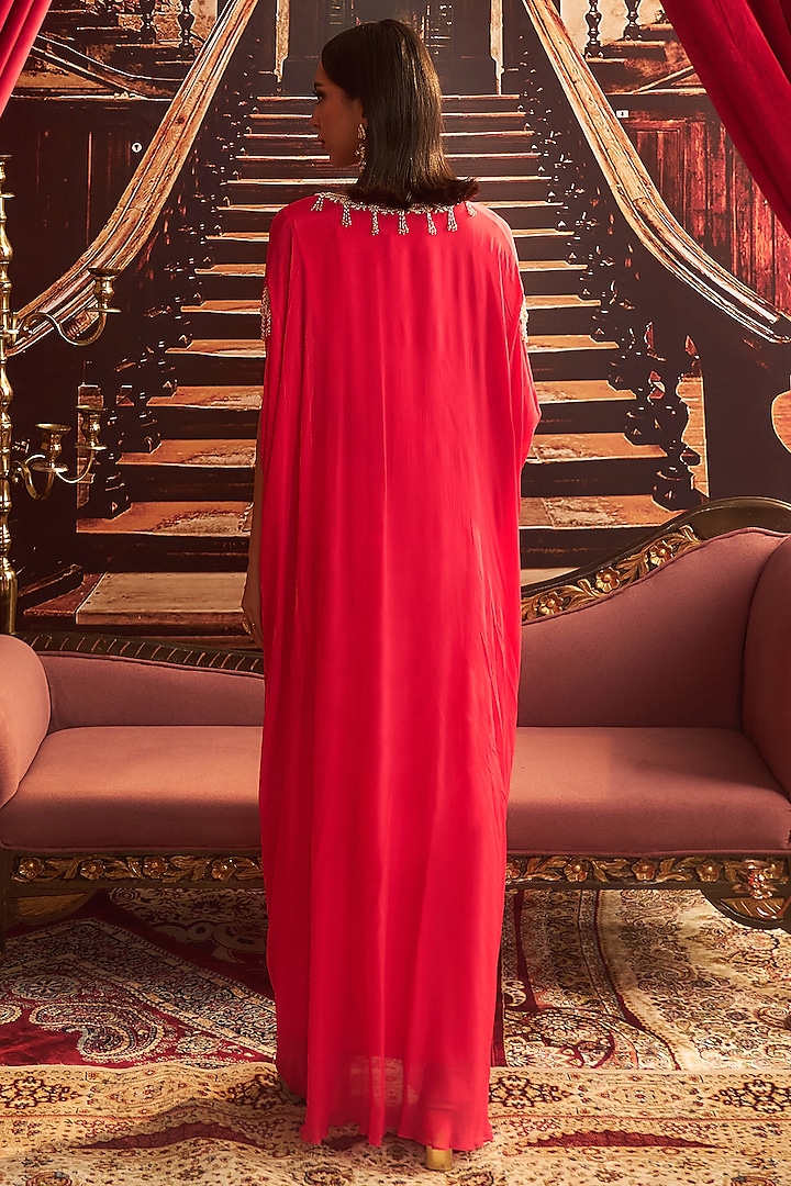 Rani Pink Chiffon Embellished Draped Kaftan by Seema Thukral at Pernia's Pop Up Shop