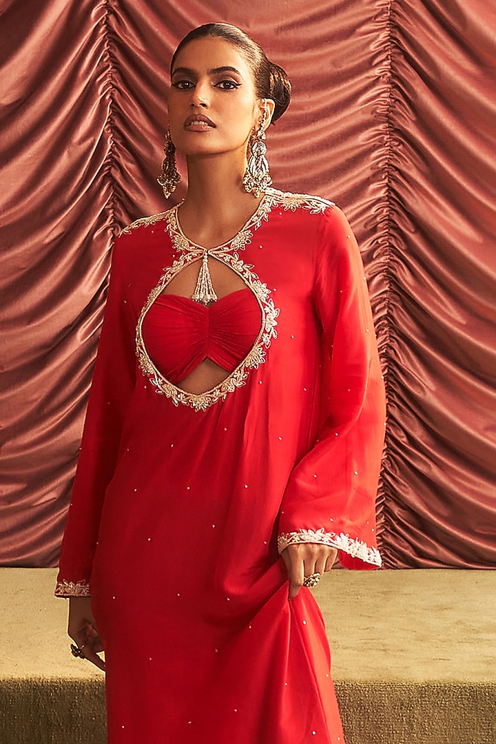 Rani Pink Georgette Embellished Kurta by Seema Thukral at Pernia's Pop Up Shop