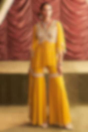 Yellow Georgette Gharara Set by Seema Thukral at Pernia's Pop Up Shop