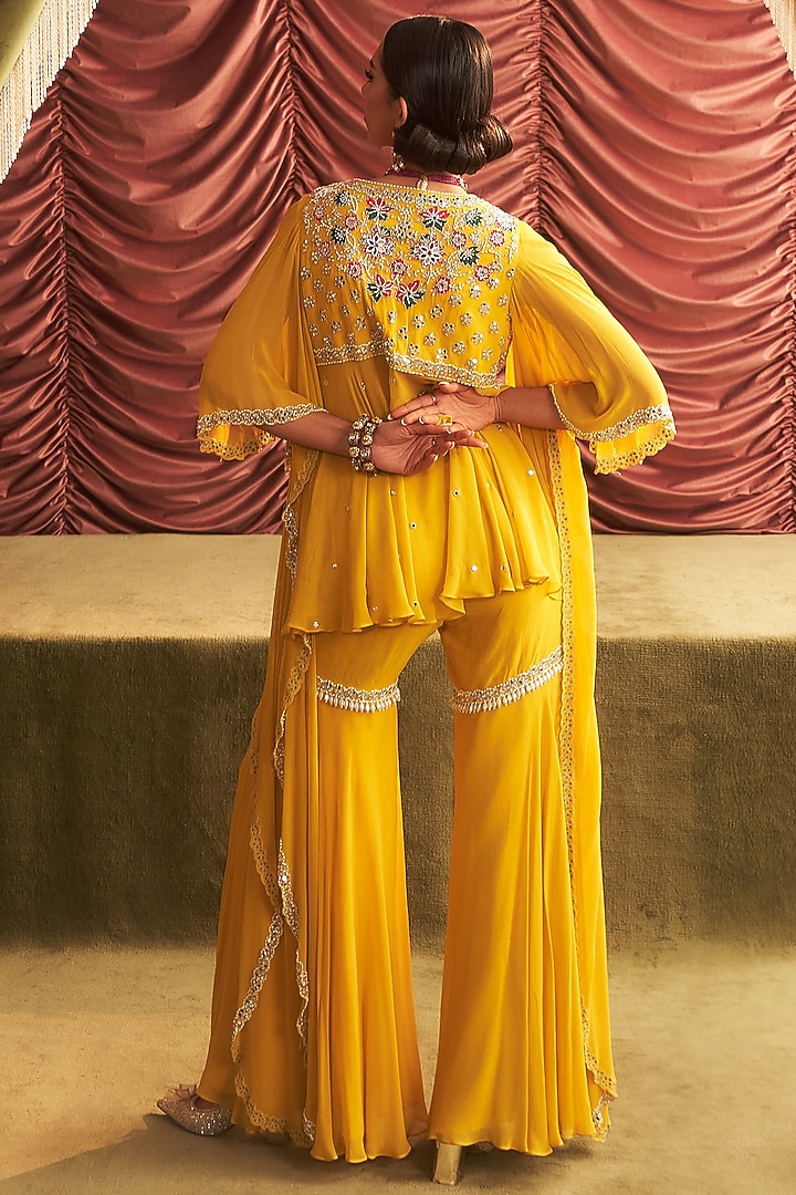 Yellow Georgette Gharara Set by Seema Thukral at Pernia's Pop Up Shop