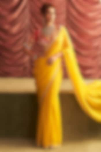 Yellow Organza Saree Set by Seema Thukral