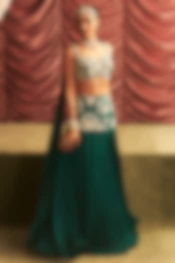 Emerald Green Georgette & Chiffon Hand Embroidered Wedding Lehenga Set by Seema Thukral at Pernia's Pop Up Shop