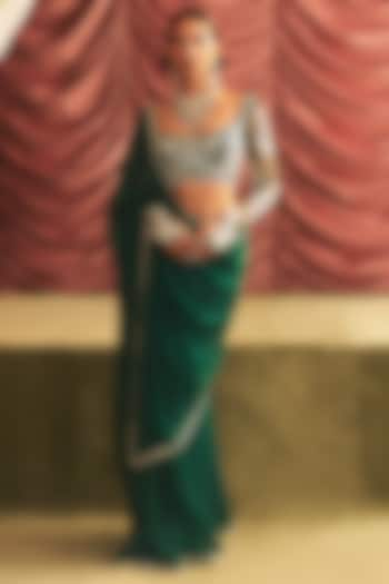 Emerald Green Organza Saree Set by Seema Thukral at Pernia's Pop Up Shop