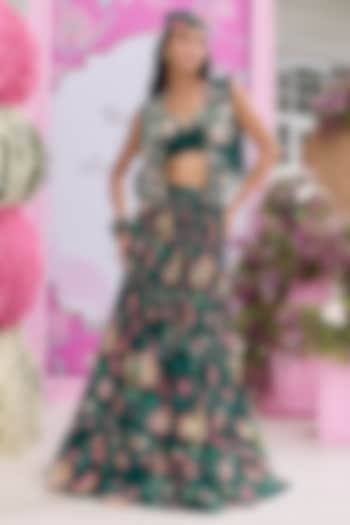 Emerald Green Georgette Printed & Embellished Jacket Wedding Lehenga Set by Seema Thukral at Pernia's Pop Up Shop