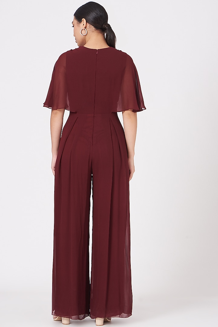 Maroon Embroidered Draped Jumpsuit by Seema Thukral at Pernia's Pop Up Shop