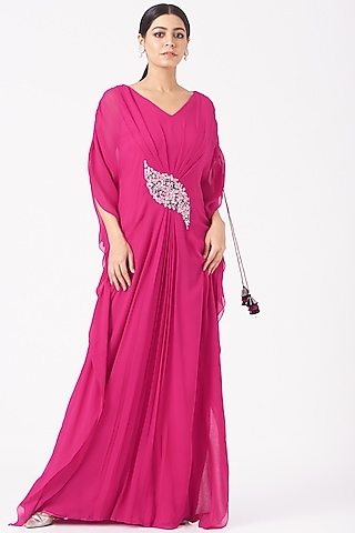 Fuchsia Embroidered Kaftan by Seema Thukral