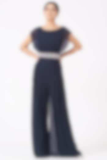 Navy Blue Pleated Jumpsuit by Seema Thukral at Pernia's Pop Up Shop