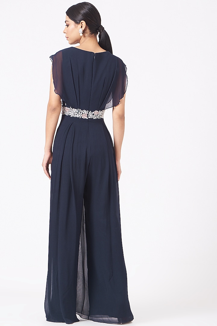 Navy Blue Pleated Jumpsuit by Seema Thukral at Pernia's Pop Up Shop