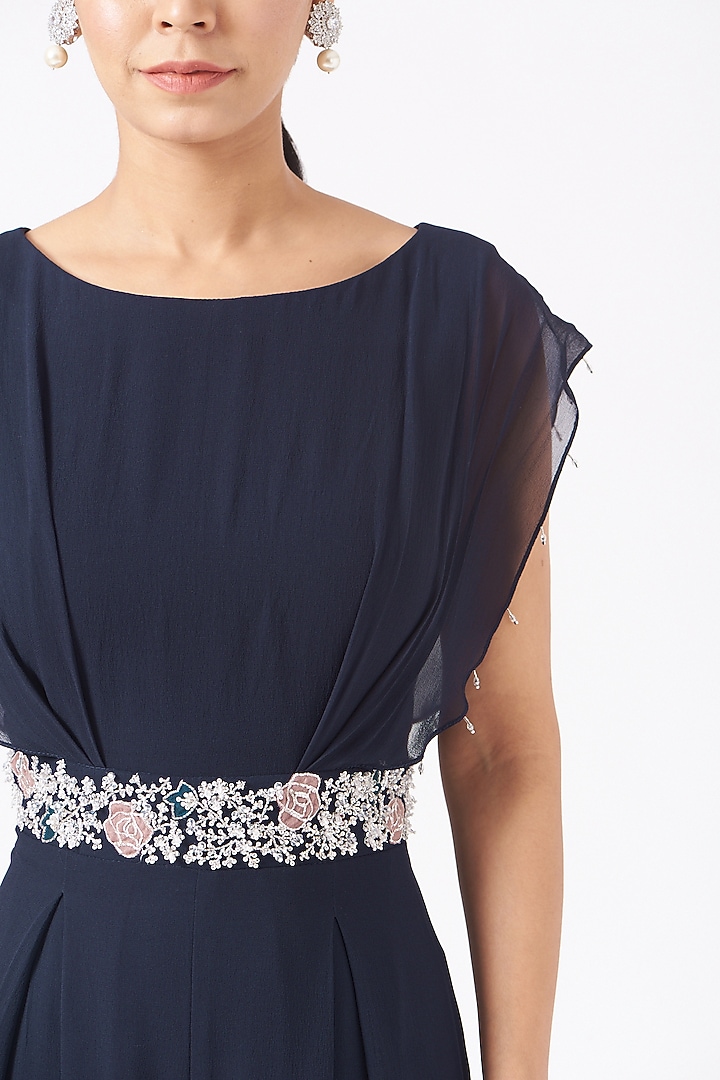 Navy Blue Pleated Jumpsuit by Seema Thukral at Pernia's Pop Up Shop