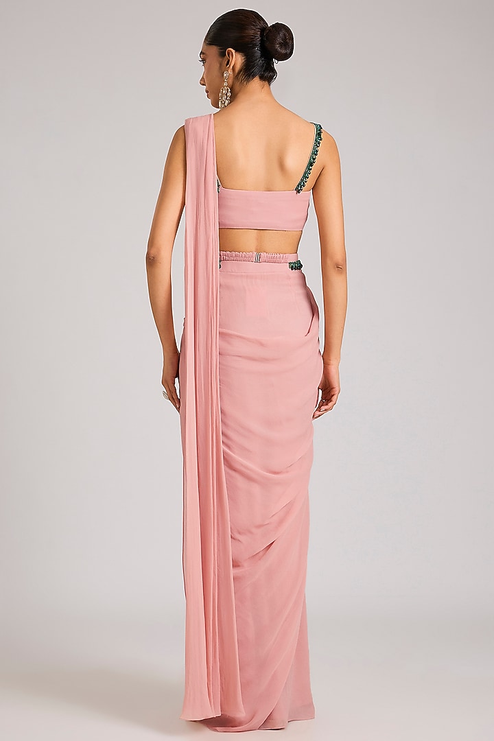 Dusty Pink Georgette Embellished Pre-Stitched Party Wear Saree Set by Seema Thukral at Pernia's Pop Up Shop