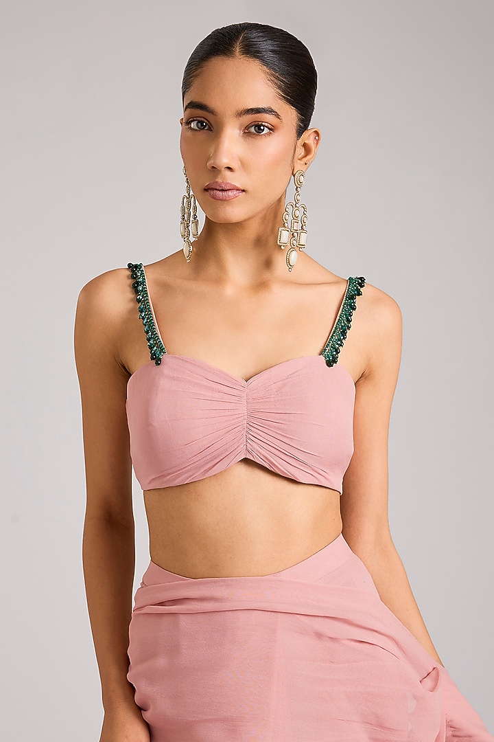 Dusty Pink Georgette Embellished Pre-Stitched Party Wear Saree Set by Seema Thukral at Pernia's Pop Up Shop