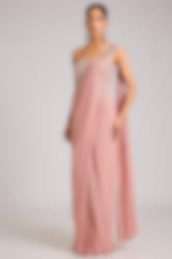 Dusty Pink Organza Embellished Pre-Stitched Wedding Saree Set by Seema Thukral at Pernia's Pop Up Shop