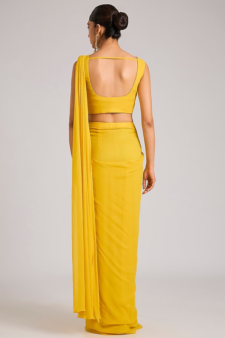 Mango Yellow Georgette Embellished Pre-Stitched Wedding Saree Set by Seema Thukral at Pernia's Pop Up Shop