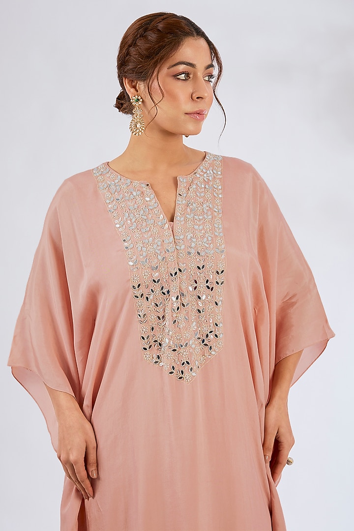 Dusty Pink Habutai Silk Embellished Kaftan by Seema Thukral at Pernia's Pop Up Shop