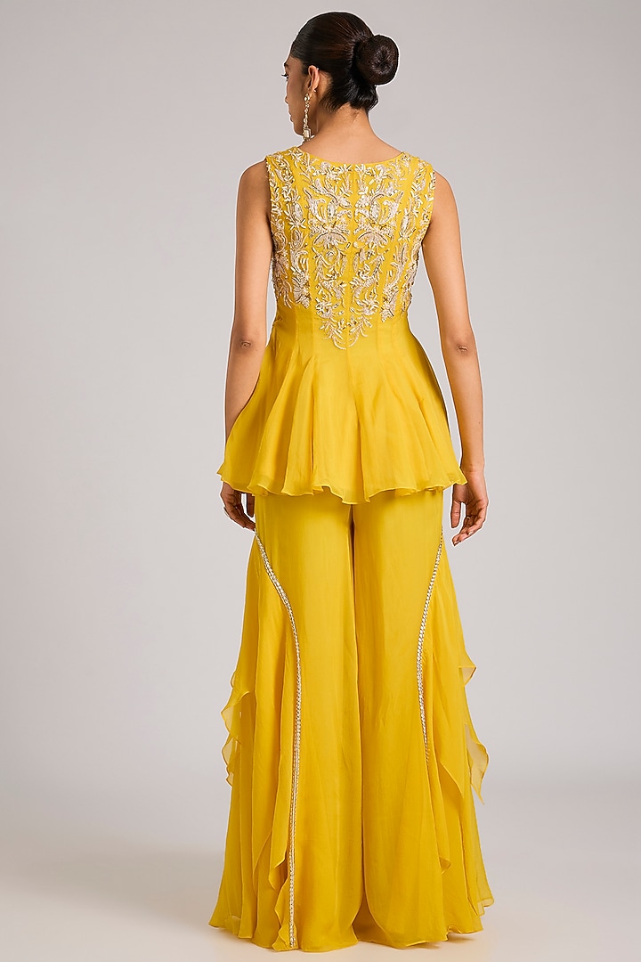 Mango Yellow Organza Embellished Wedding Sharara Set by Seema Thukral at Pernia's Pop Up Shop