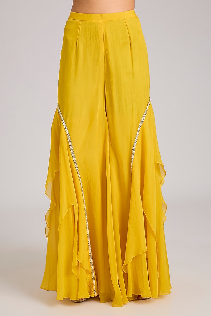 Mango Yellow Organza Embellished Wedding Sharara Set by Seema Thukral at Pernia's Pop Up Shop