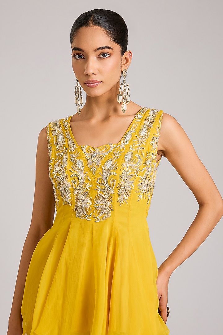 Mango Yellow Organza Embellished Wedding Sharara Set by Seema Thukral at Pernia's Pop Up Shop