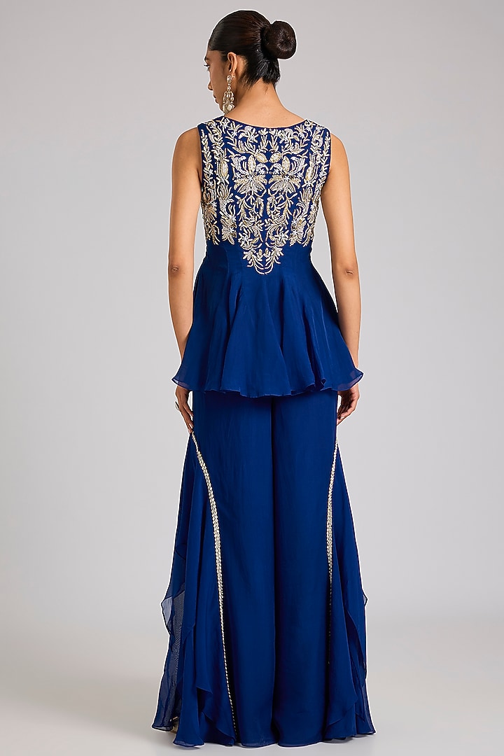 Electric Blue Organza Embellished Wedding Sharara Set by Seema Thukral at Pernia's Pop Up Shop