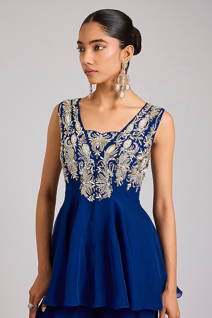 Electric Blue Organza Embellished Wedding Sharara Set by Seema Thukral at Pernia's Pop Up Shop