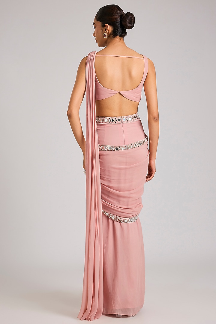 Dusty Pink Georgette Embellished Pre-Stitched Wedding Saree Set by Seema Thukral at Pernia's Pop Up Shop