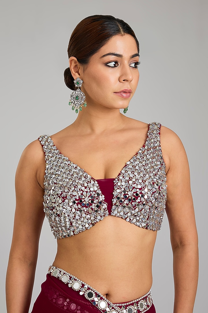 Berry Pink Georgette Embellished Draped Wedding Saree Set by Seema Thukral at Pernia's Pop Up Shop