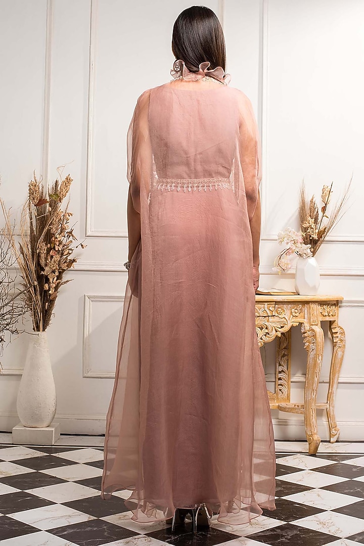 Blush Pink Embellished Cocktail Dress with 
Ruffled Jacket & Belt by Seema Thukral at Pernia's Pop Up Shop