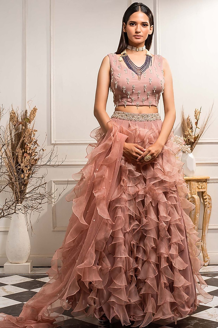 Blush Pink Ruffled Skirt Set by Seema Thukral at Pernia's Pop Up Shop