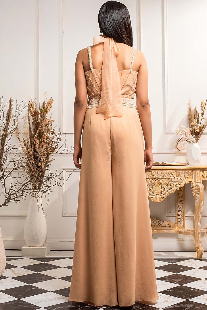 Beige Embroidered Jumpsuit With Belt by Seema Thukral at Pernia's Pop Up Shop